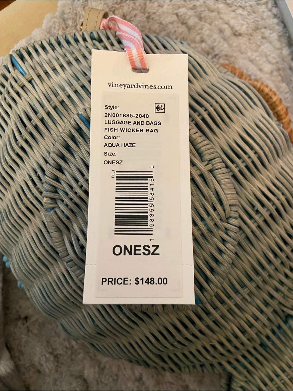 NWT - Vineyard Vines Blue / Aqua Wicker Fish-Shaped Handbag - Picture 5 of 6